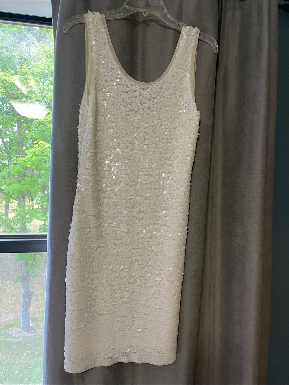 BCBGMaxAzria White Sequin Tank Sheath Dress